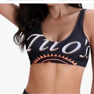 Tito’s Vodka Alcoholic Beverage Bar Black Orange Sports Bra Swim Top Size Large